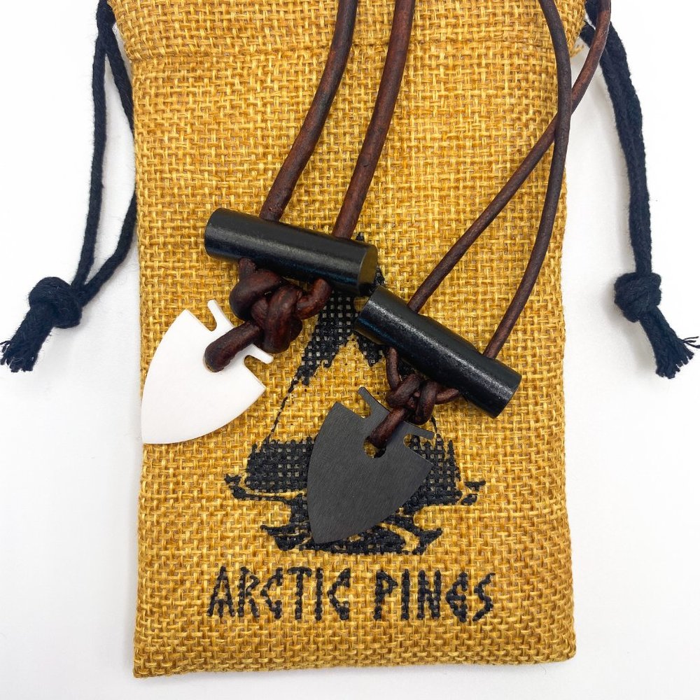 Arrowhead Fire Starter Necklace with Brown Cord, Bushcraft Survival Necklace